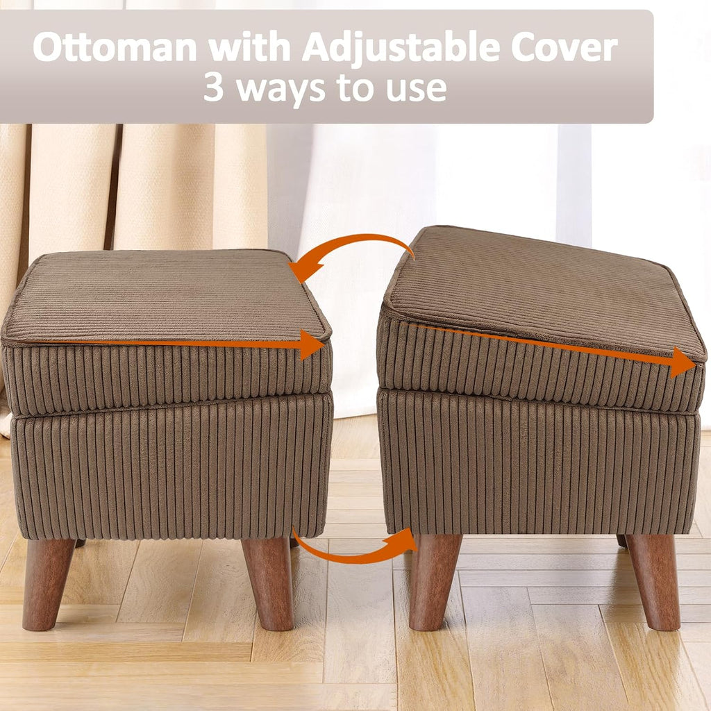 Adjustable Lid Storage Ottoman