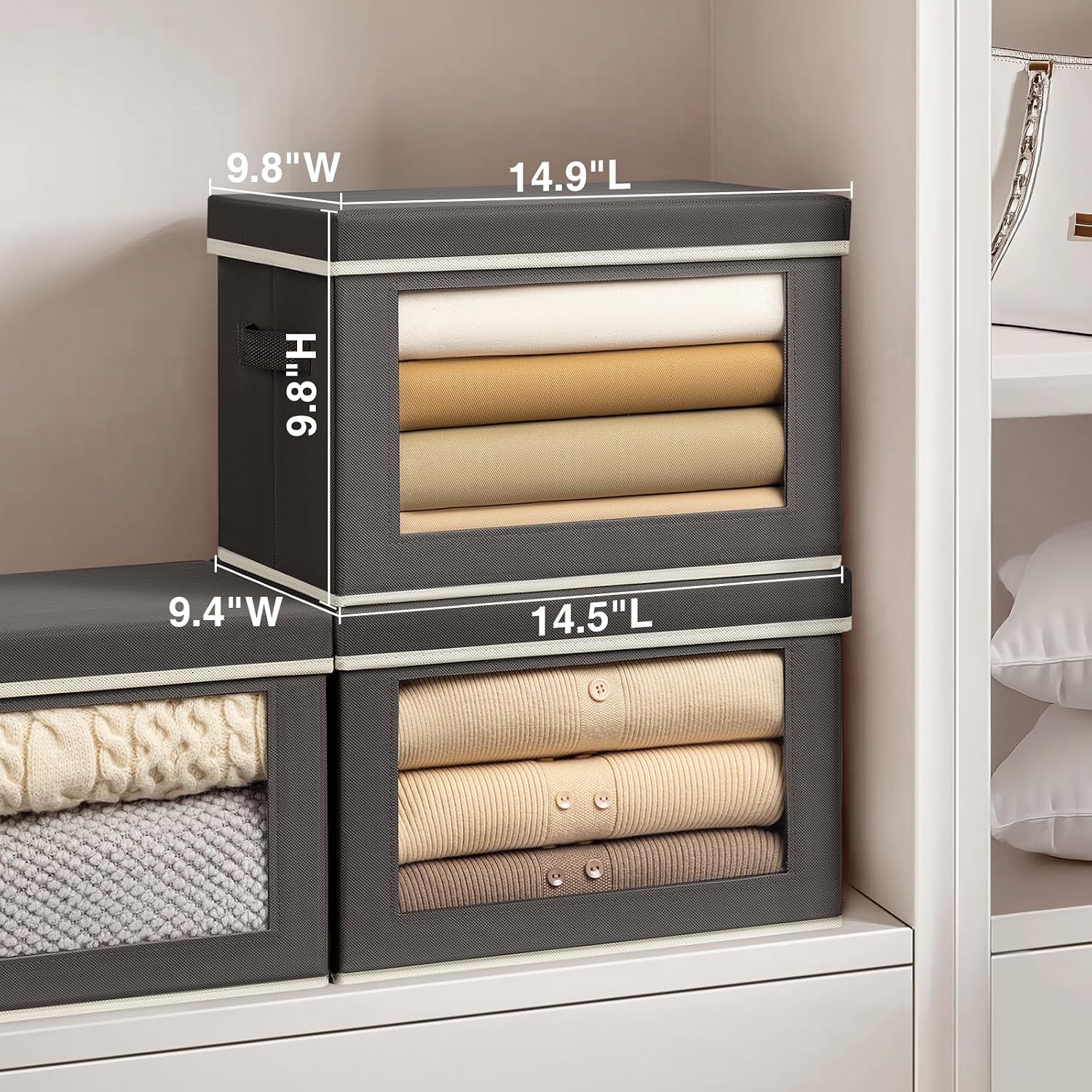 3 Pack Window Lidded Fabric Storage Bins
