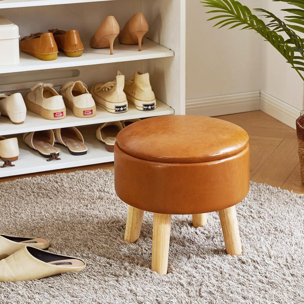 Legged PU Round Storage Ottoman