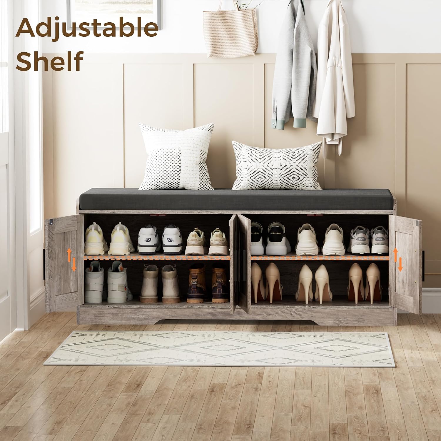 2-Tier Cushioned Shoe Storage Bench