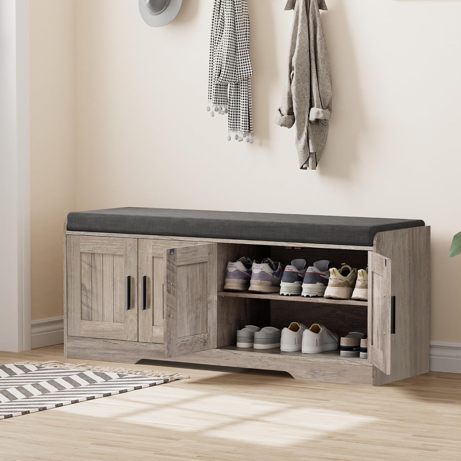 2-Tier Cushioned Shoe Storage Bench