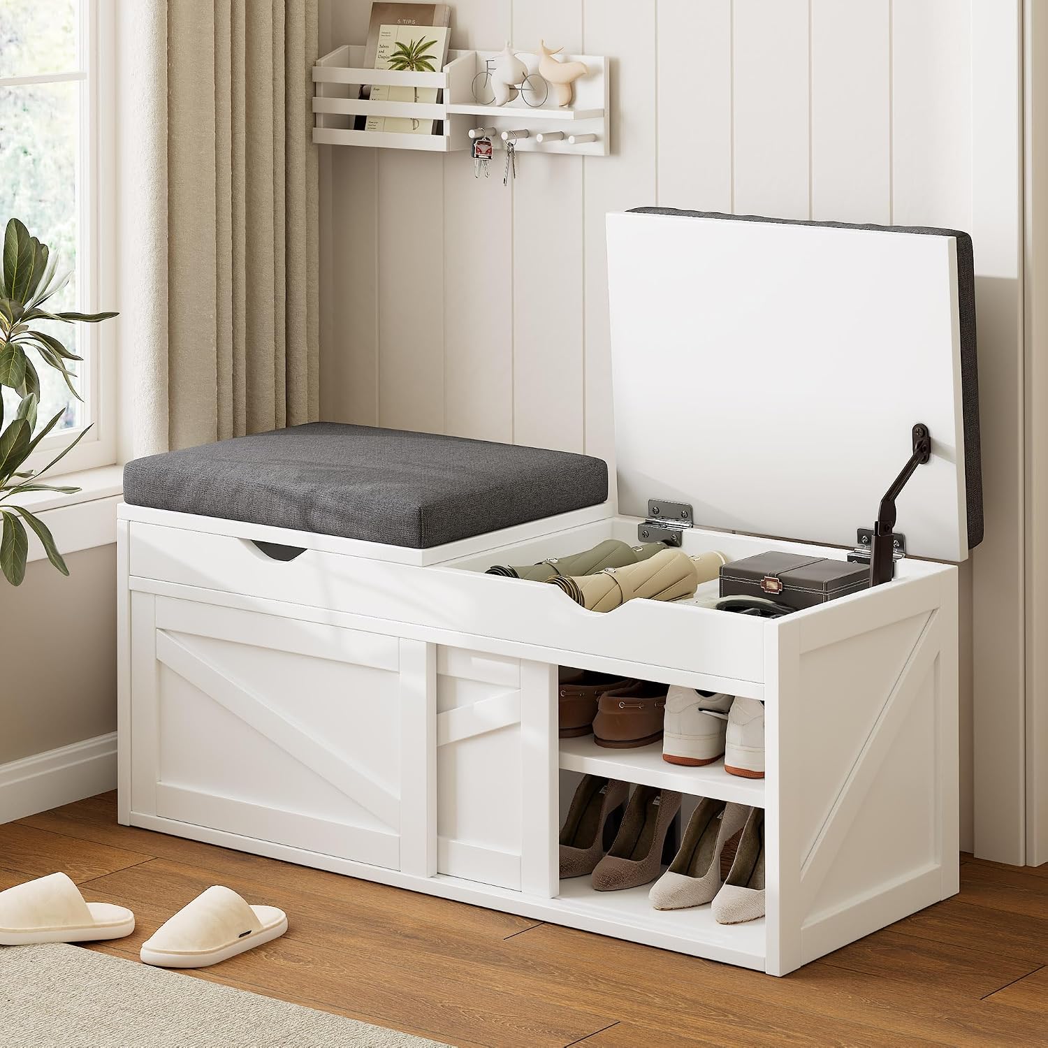 iPormis Lift Top Cushioned Shoe Storage Bench
