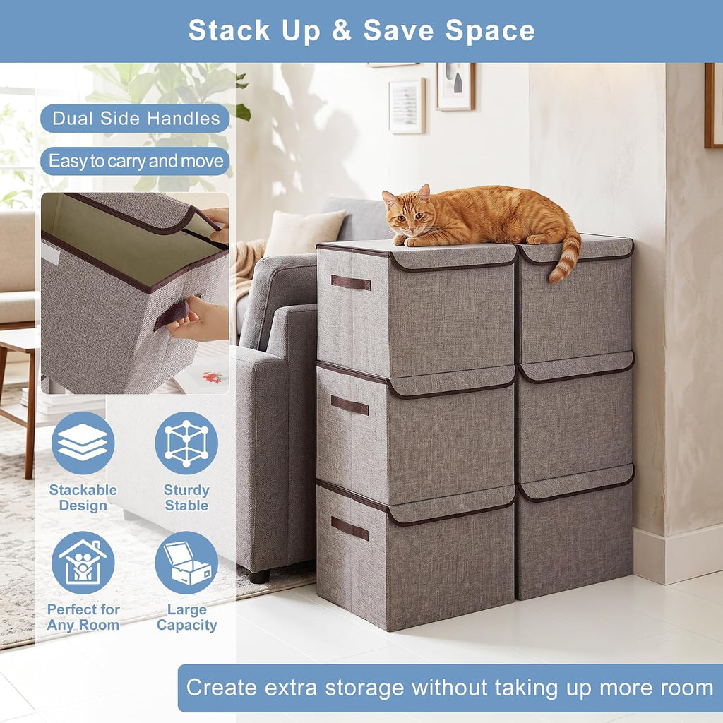 3 Pack Lidded Large Fabric Storage Bins