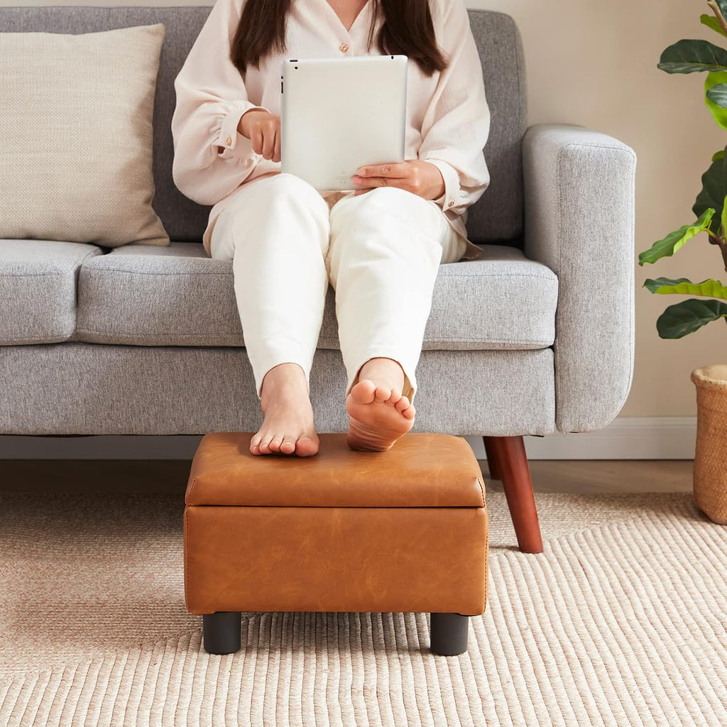 Faux Leather Small Under Desk Ottoman