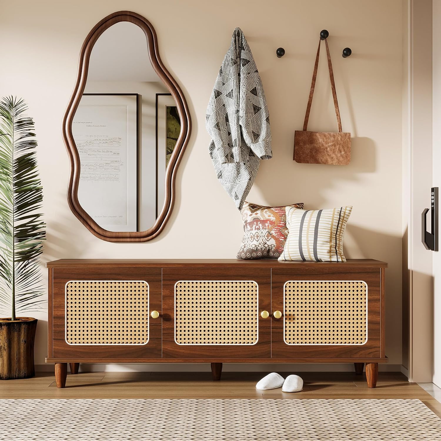 Tribesigns Rattan Door Lift Top Shoe Bench