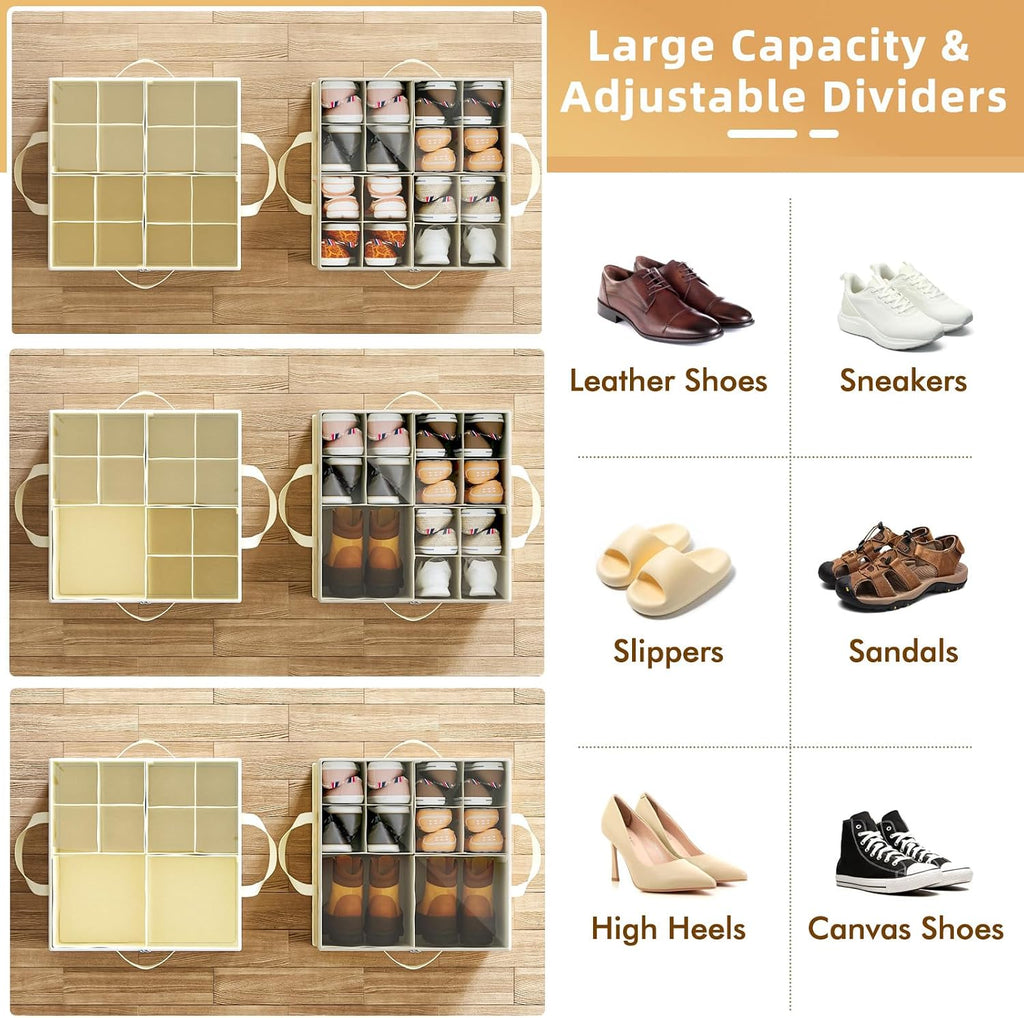 2 Pack Foldable Shoe Organizer Bins