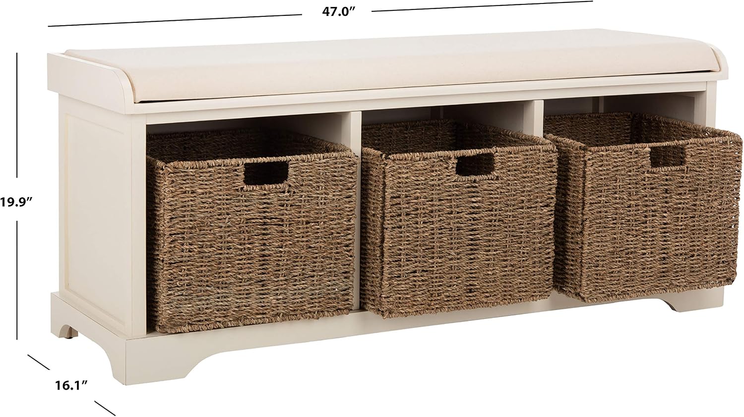 Vintage White Lonan Lift-Top Storage Bench