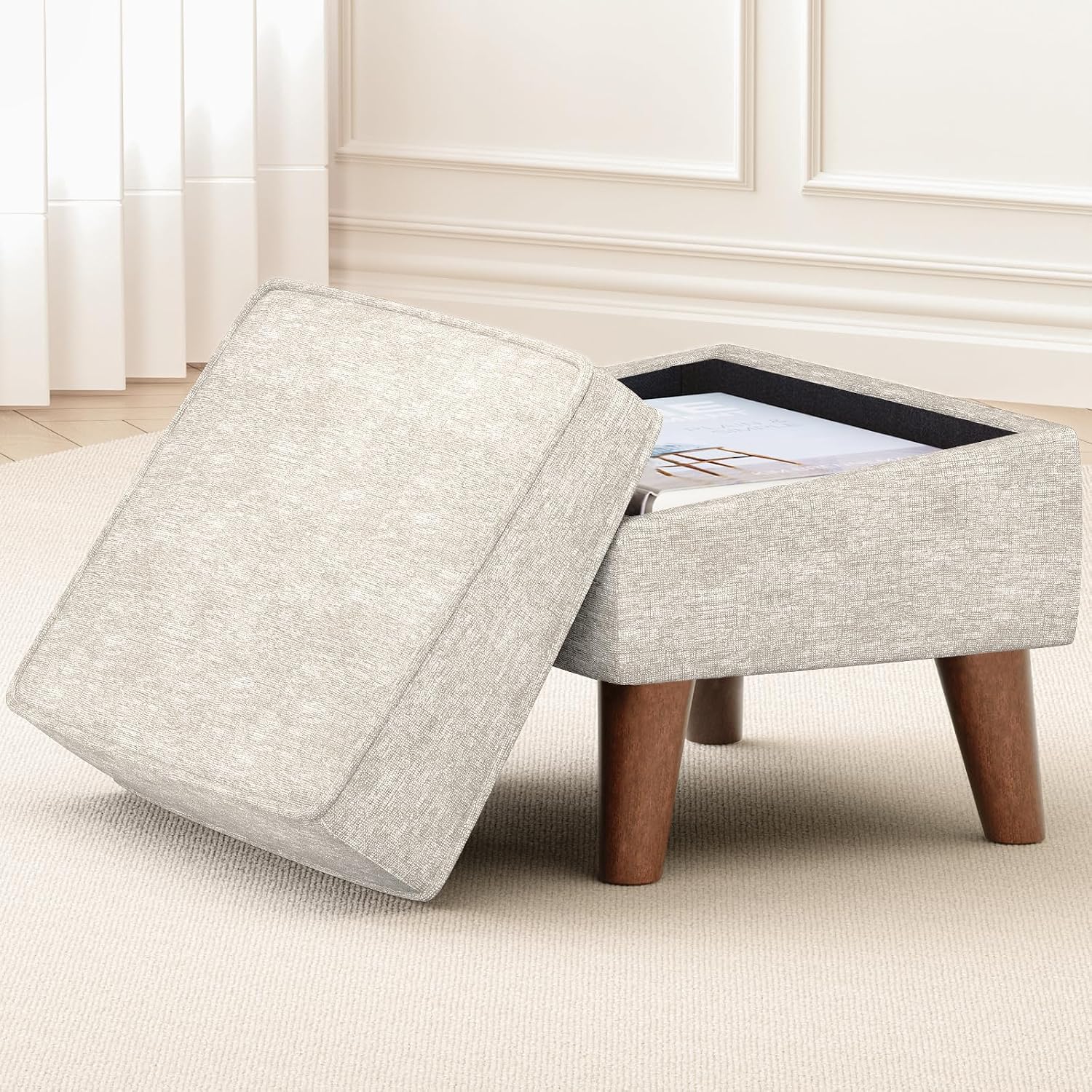 Legged Adjustable Lid Ottoman