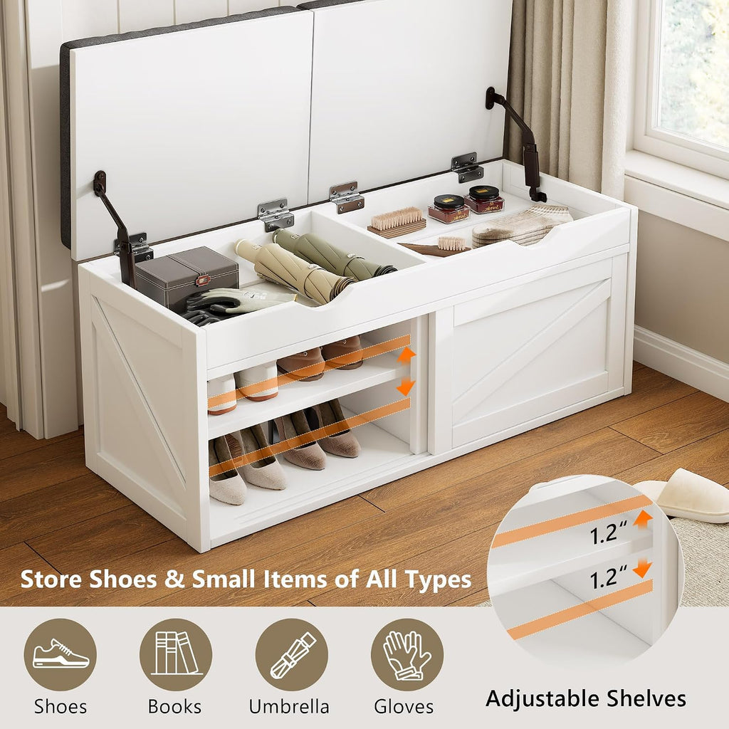 iPormis Lift Top Cushioned Shoe Storage Bench