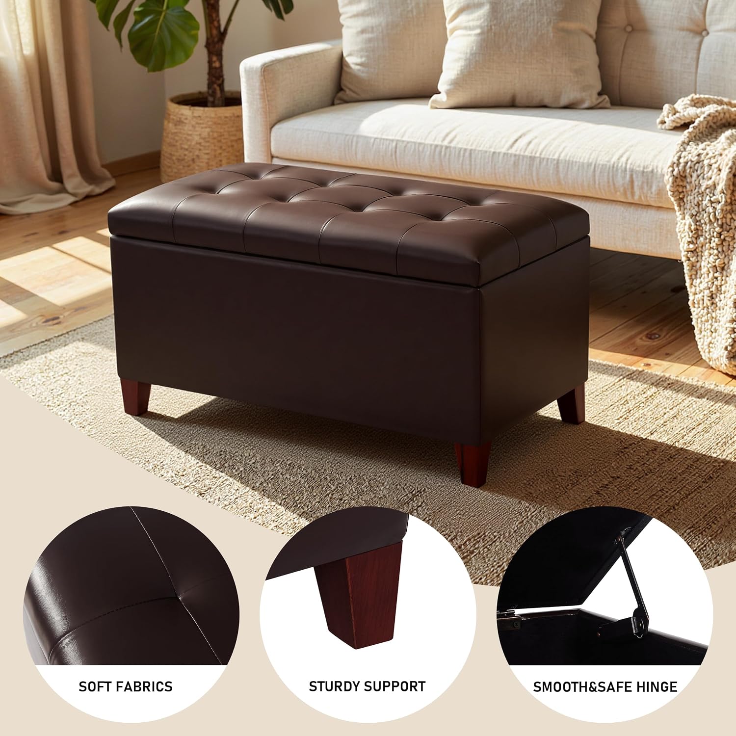 Joveco Tufted Faux Leather Ottoman Bench