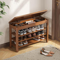 Mid-Century Rubberwood 3-Tier Shoe Rack Bench