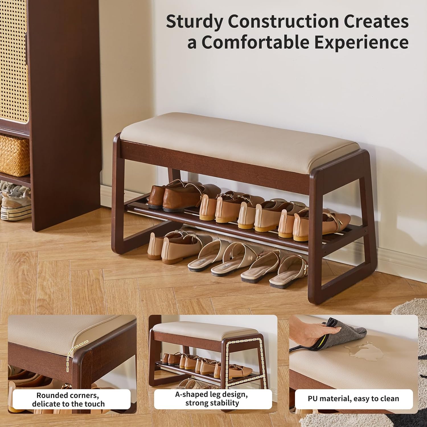 Aibiju 2-Tier Flip-Top Wood Shoe Bench
