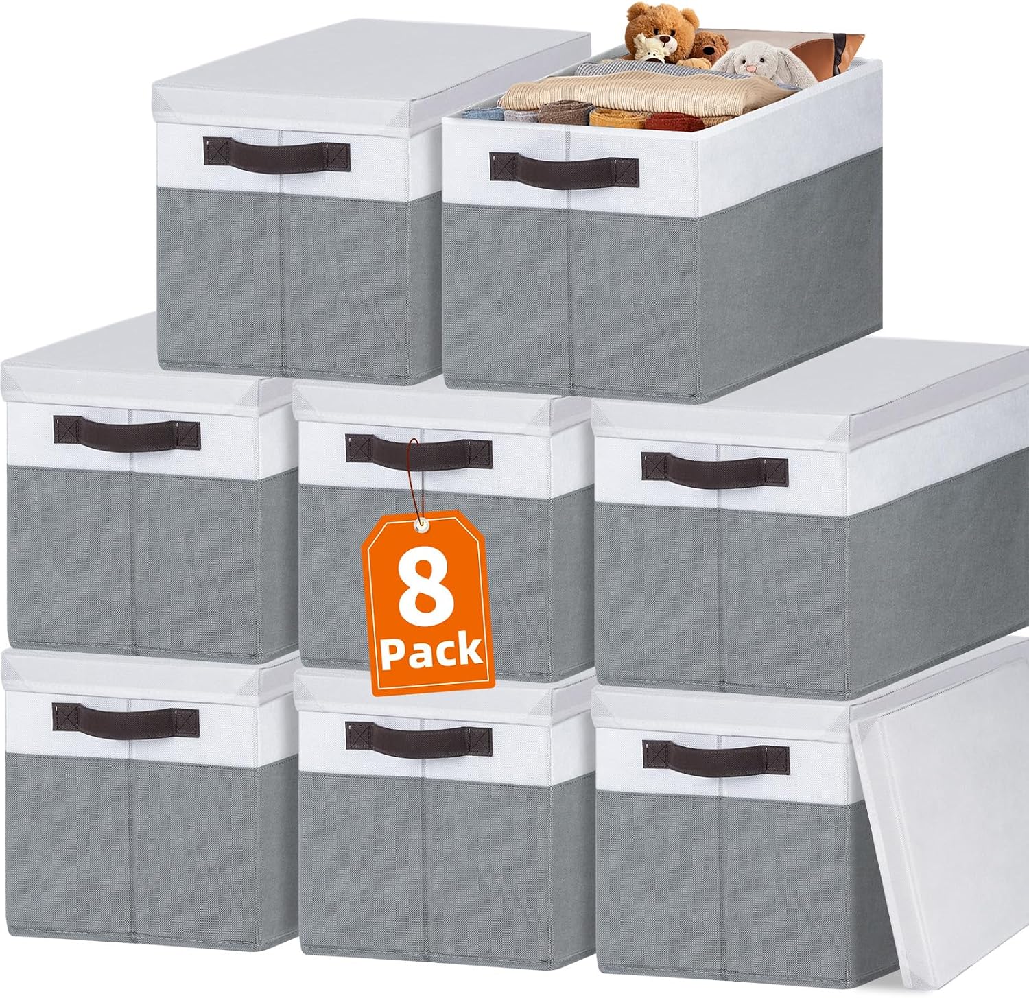 Criusia 8 Pack Lidded Closet Storage Bins