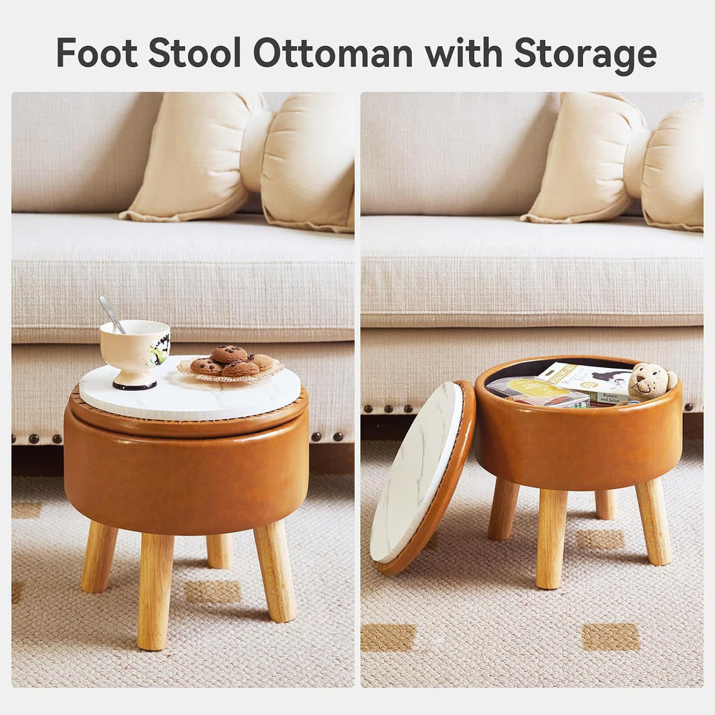 Legged PU Round Storage Ottoman