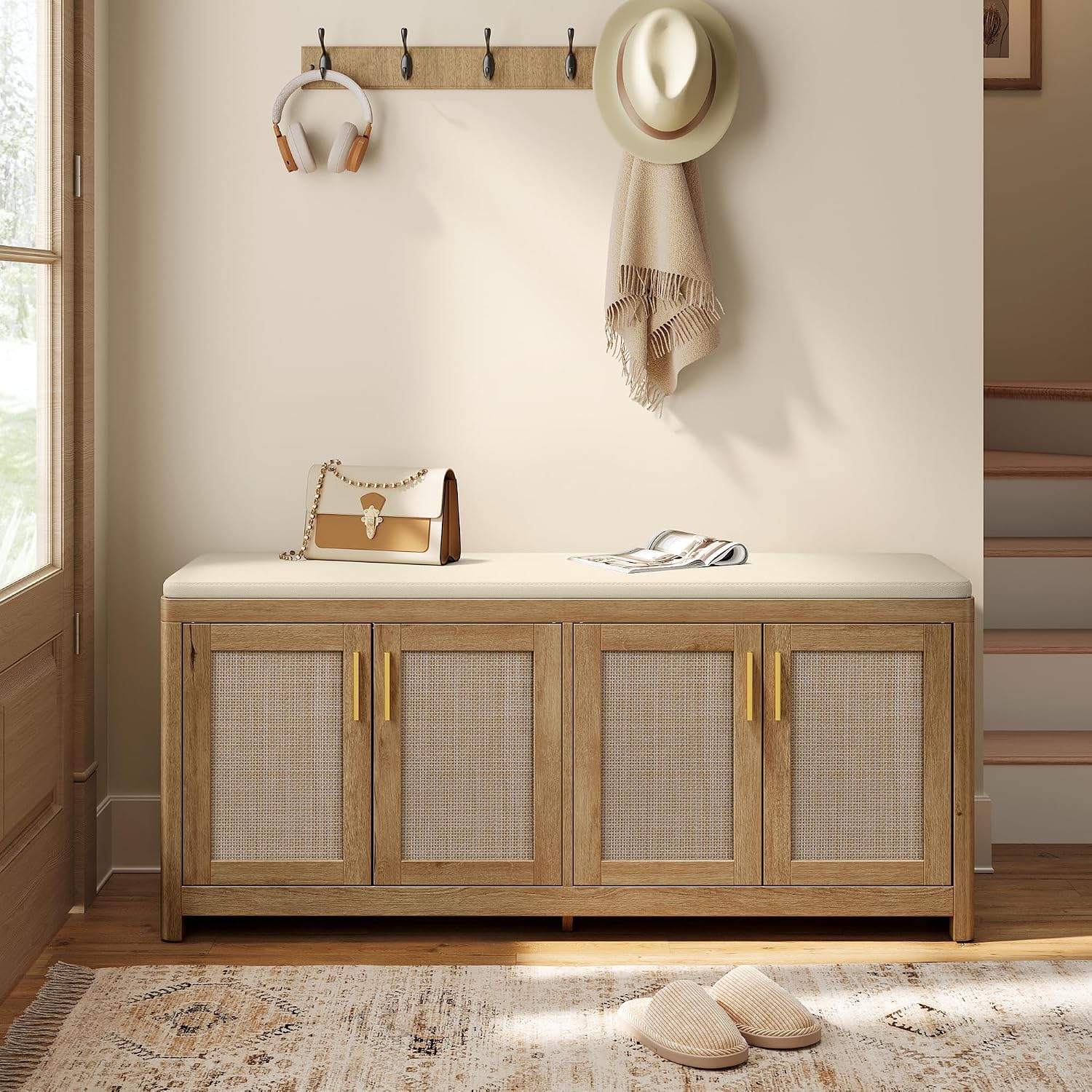 Boho Cushioned Shoe Storage Bench