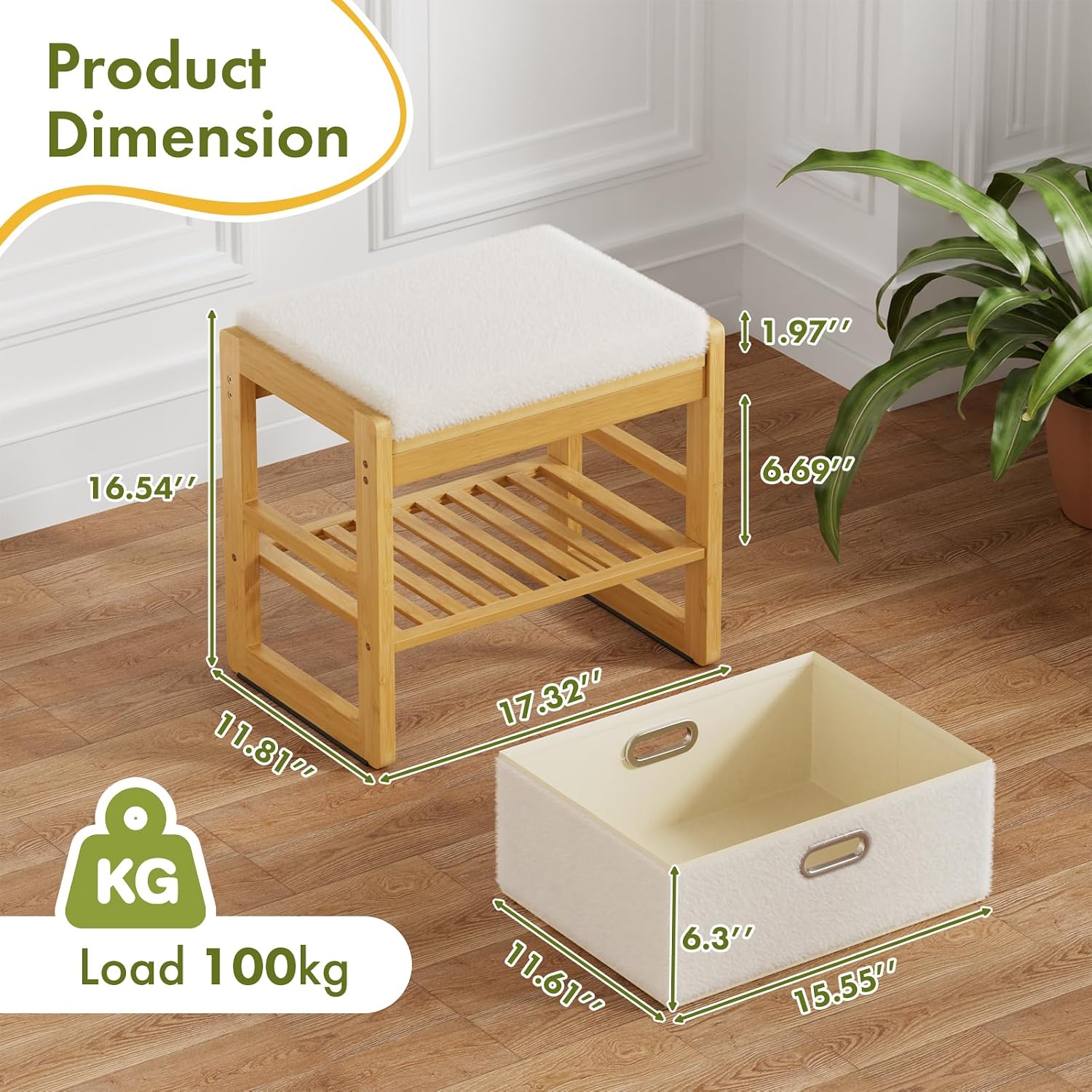 Bamboo Drawer Storage Ottoman