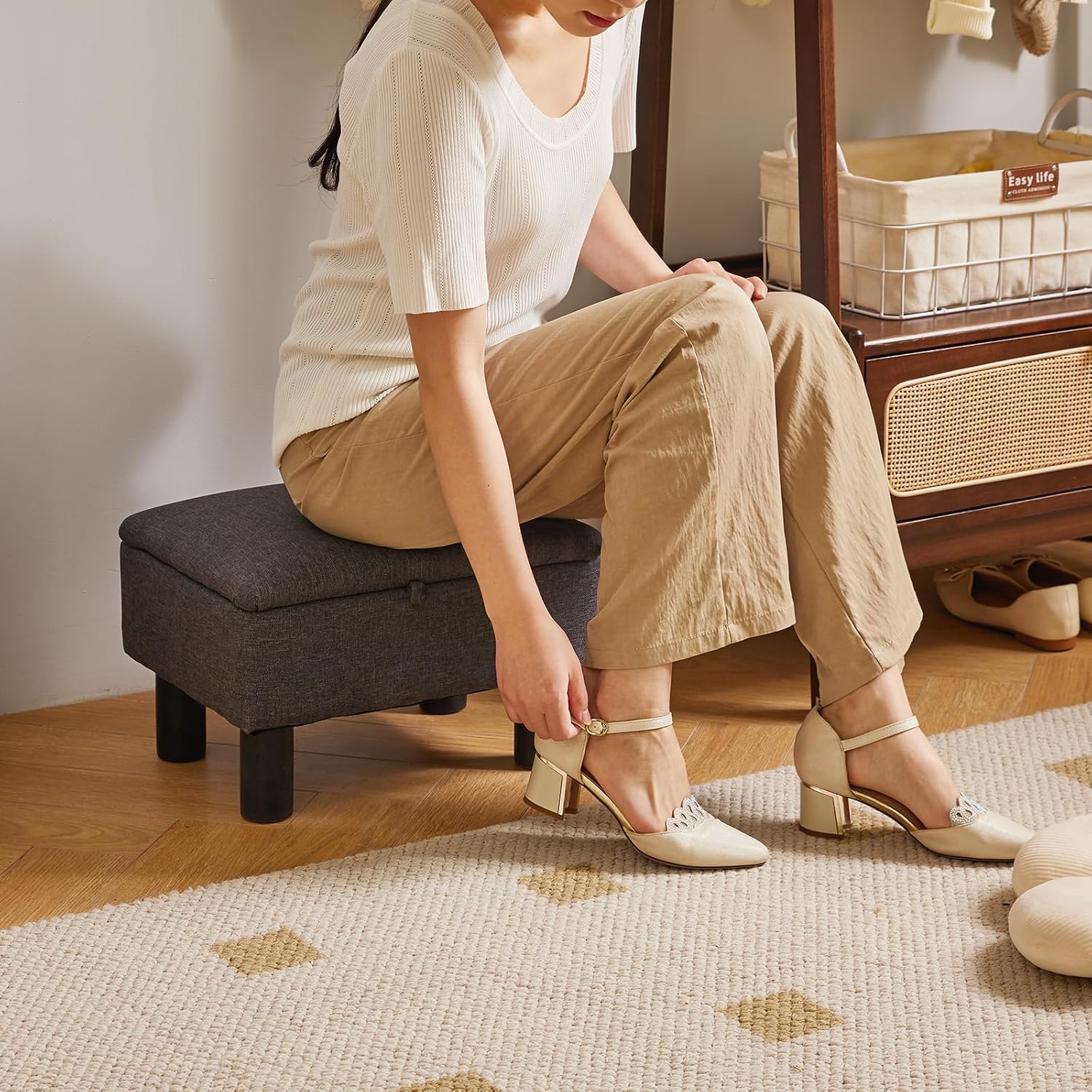 Aibiju Linen Legged Flip Top Ottoman