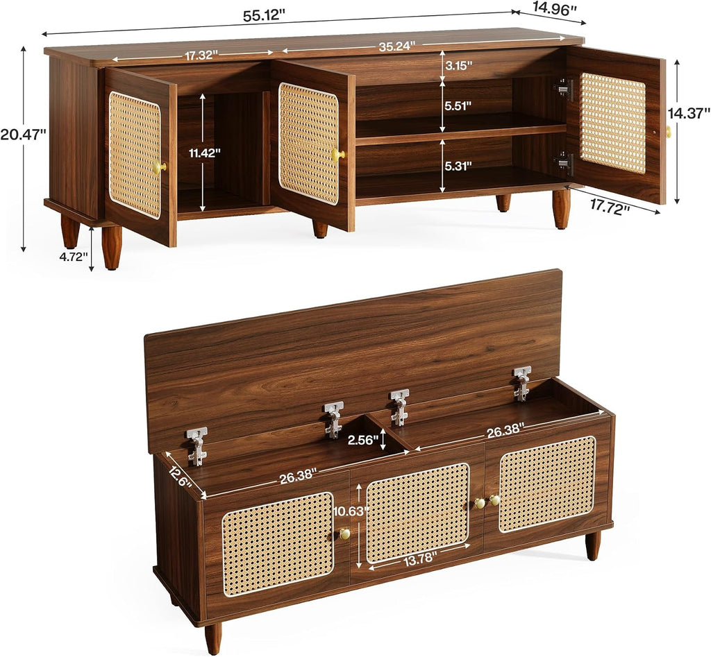 Tribesigns Rattan Door Lift Top Shoe Bench