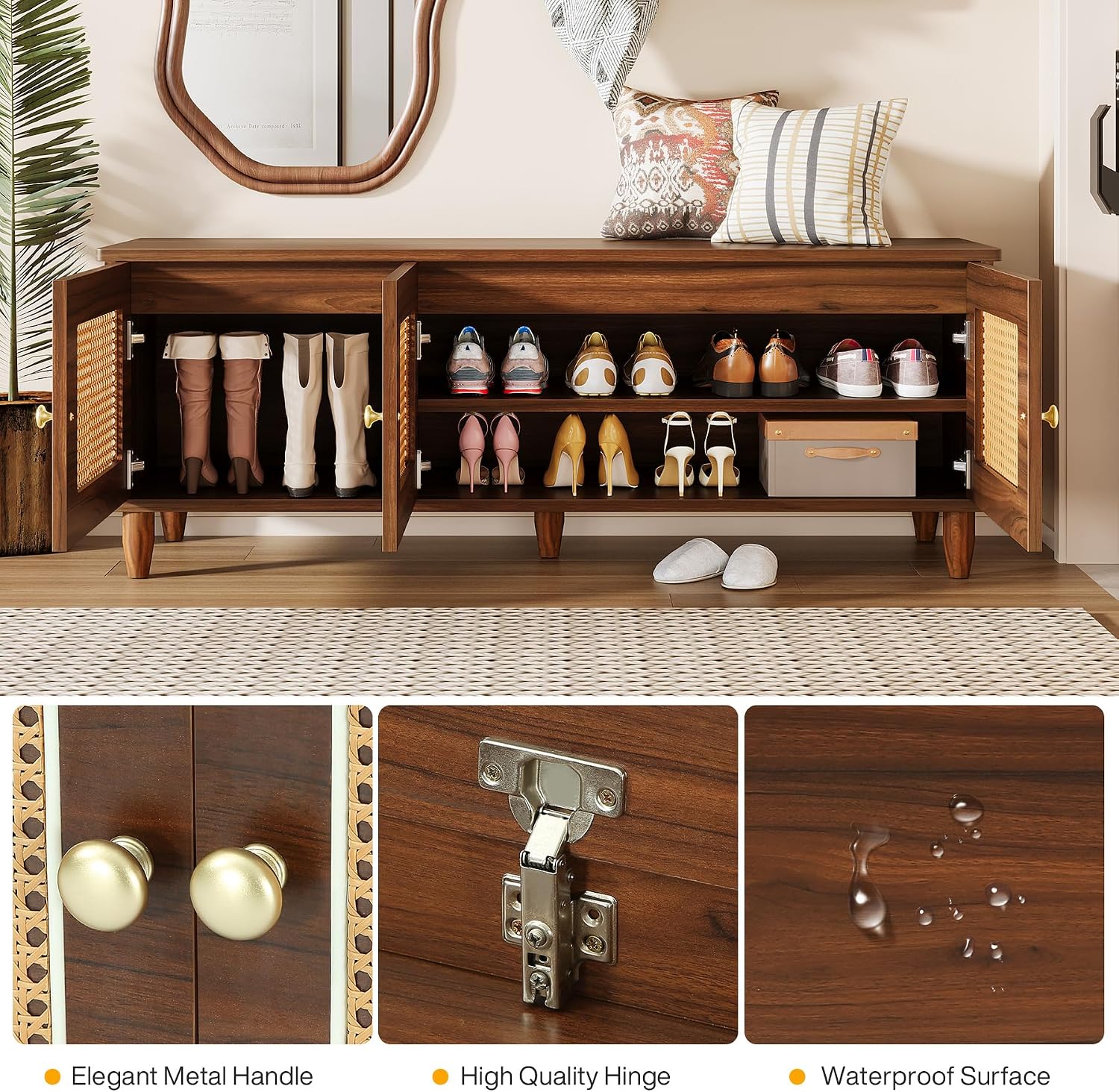 Tribesigns Rattan Door Lift Top Shoe Bench