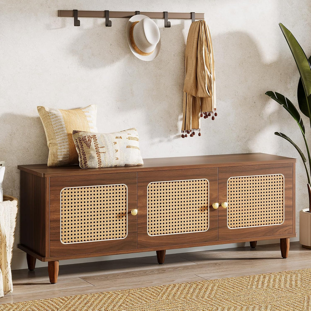 Tribesigns Rattan Door Lift Top Shoe Bench