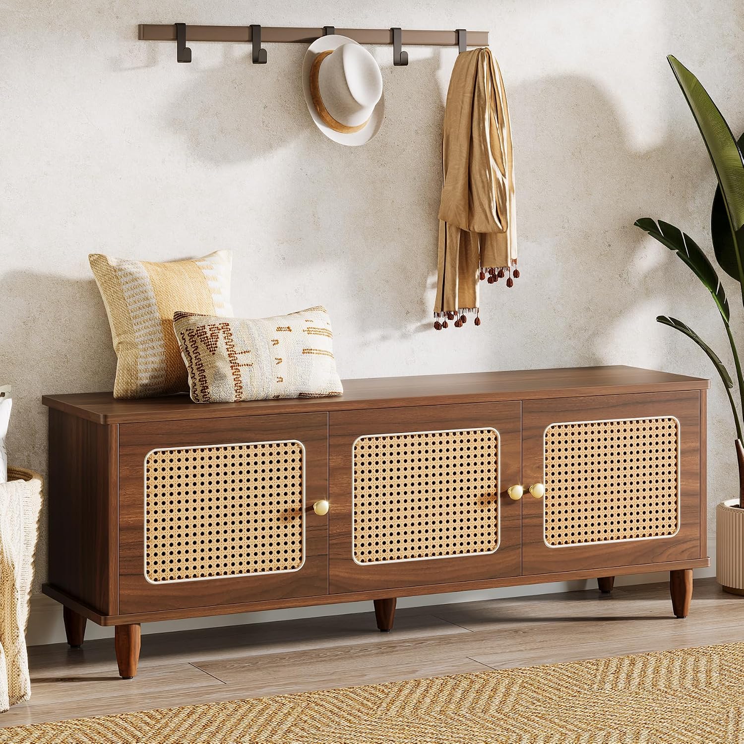 Tribesigns Rattan Door Lift Top Shoe Bench