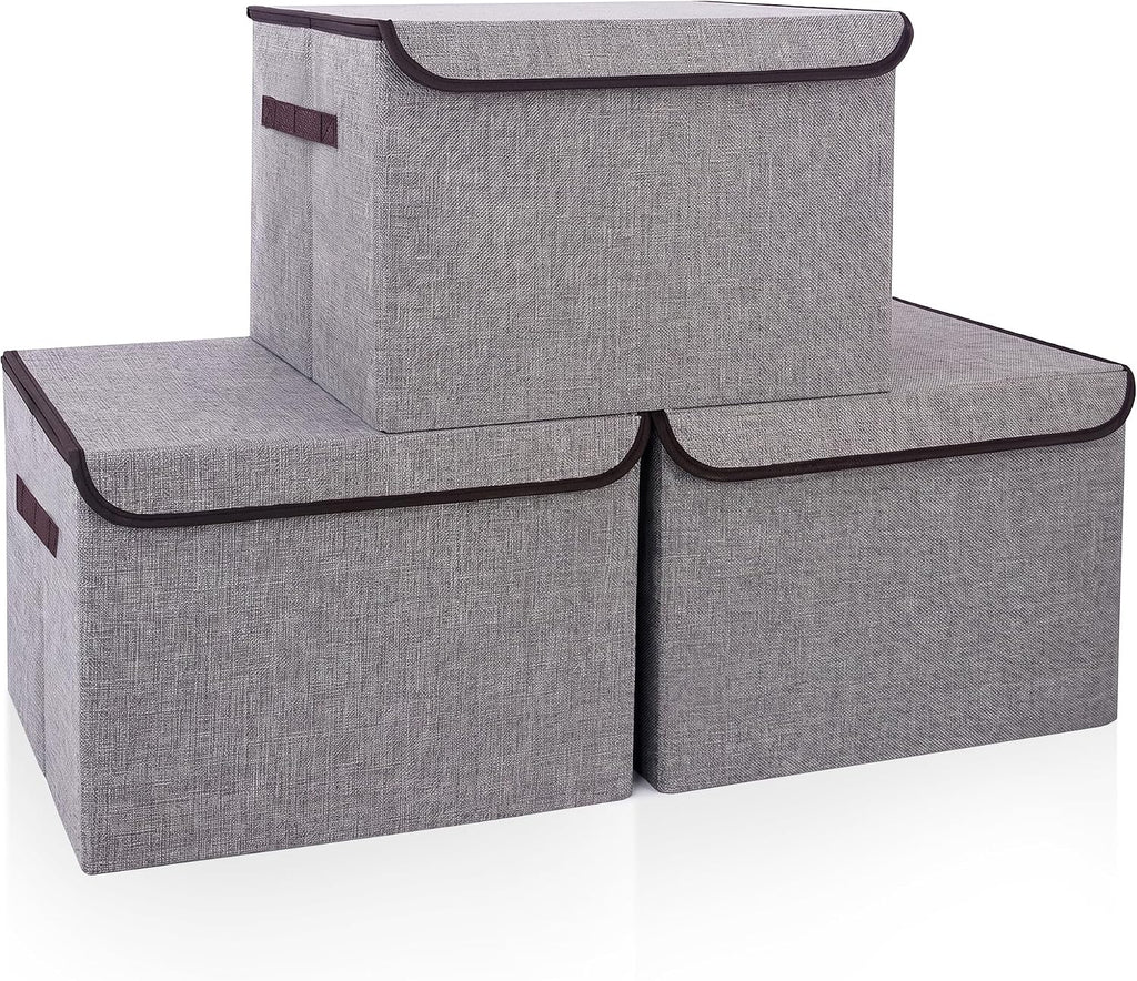 3 Pack Lidded Large Fabric Storage Bins