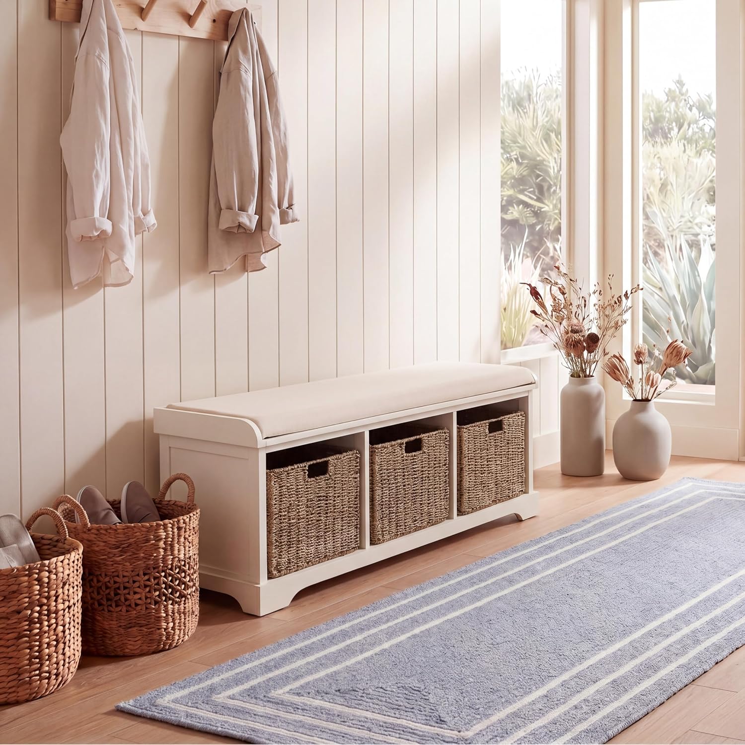 Vintage White Lonan Lift-Top Storage Bench