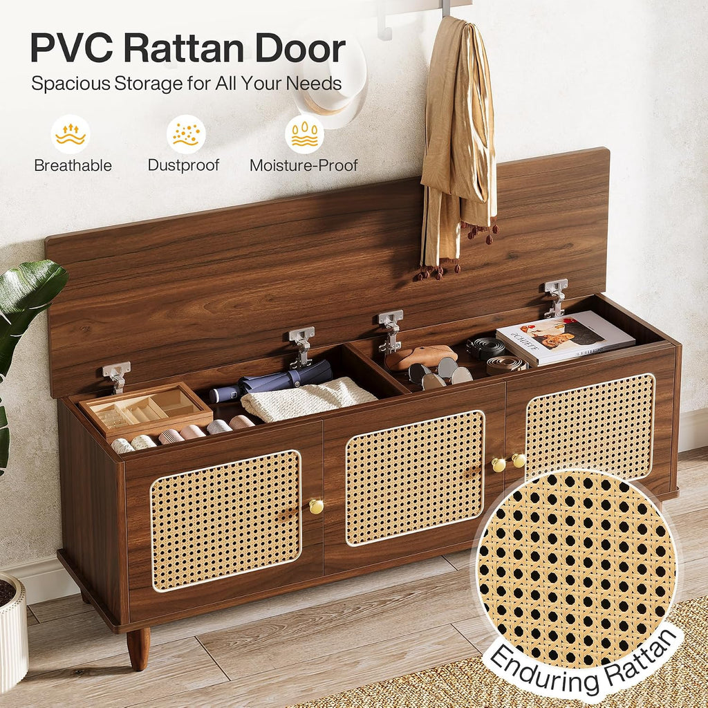 Tribesigns Rattan Door Lift Top Shoe Bench