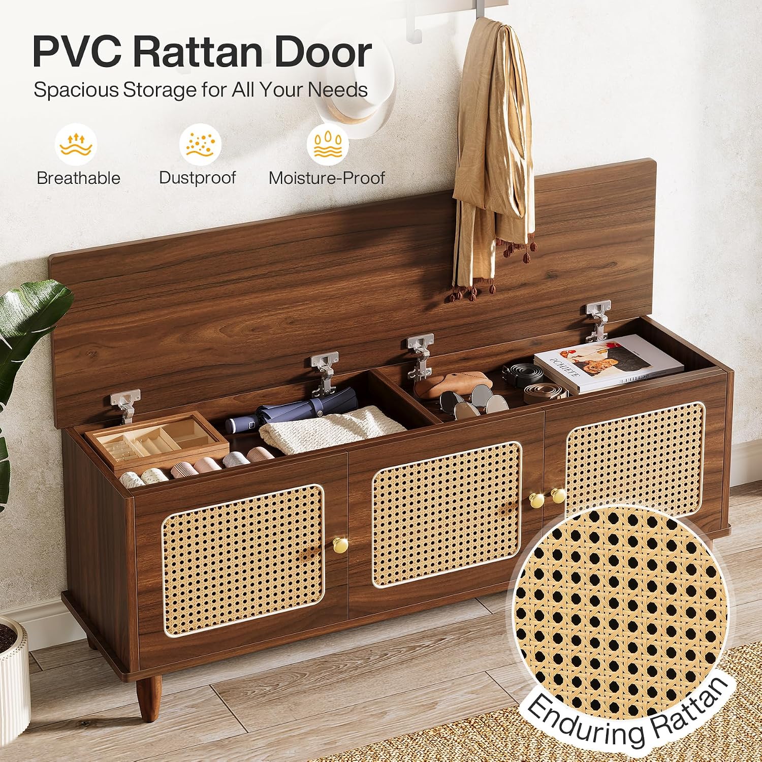 Tribesigns Rattan Door Lift Top Shoe Bench